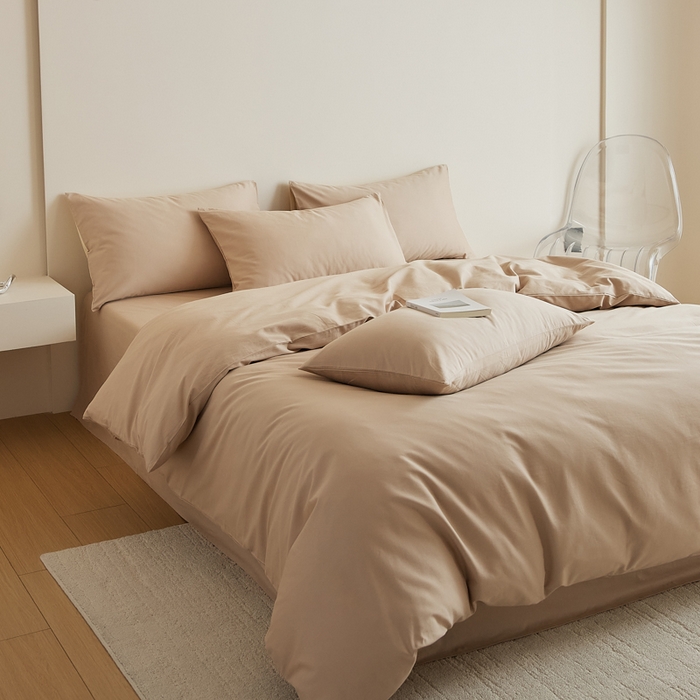 91家纺网 家纺一手货源 找家纺 眷恋家纺 2025新款A类全棉贡缎磨毛双拼色四件套 鱼肚