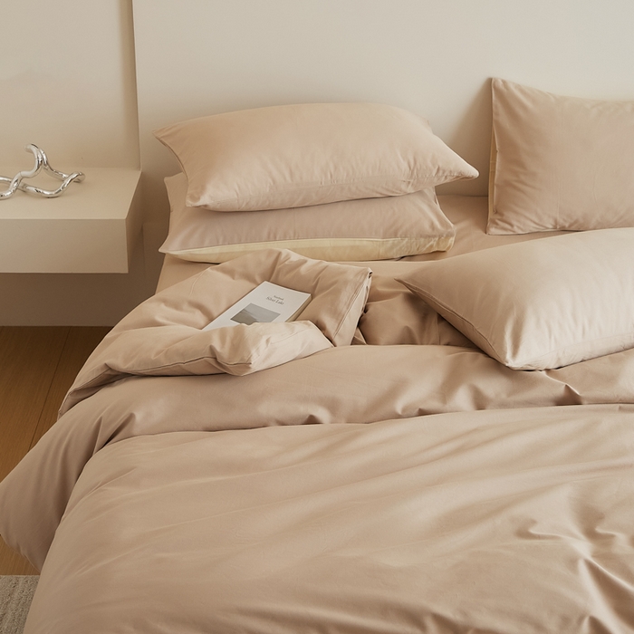 91家纺网 家纺一手货源 找家纺 眷恋家纺 2025新款A类全棉贡缎磨毛双拼色四件套 鱼肚