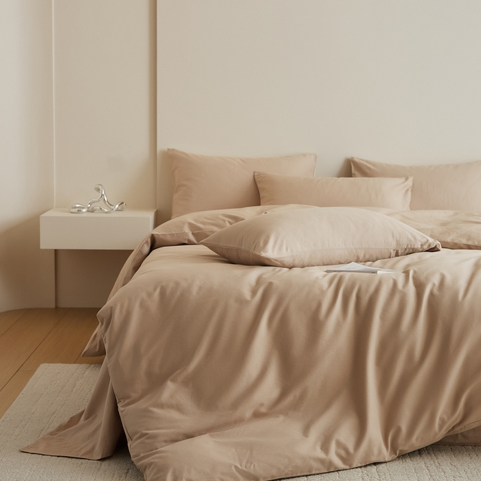 91家纺网 家纺一手货源 找家纺 眷恋家纺 2025新款A类全棉贡缎磨毛双拼色四件套 鱼肚