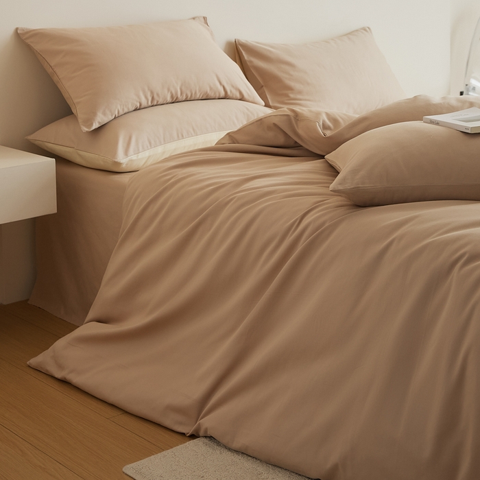 91家纺网 家纺一手货源 找家纺 眷恋家纺 2025新款A类全棉贡缎磨毛双拼色四件套 鱼肚