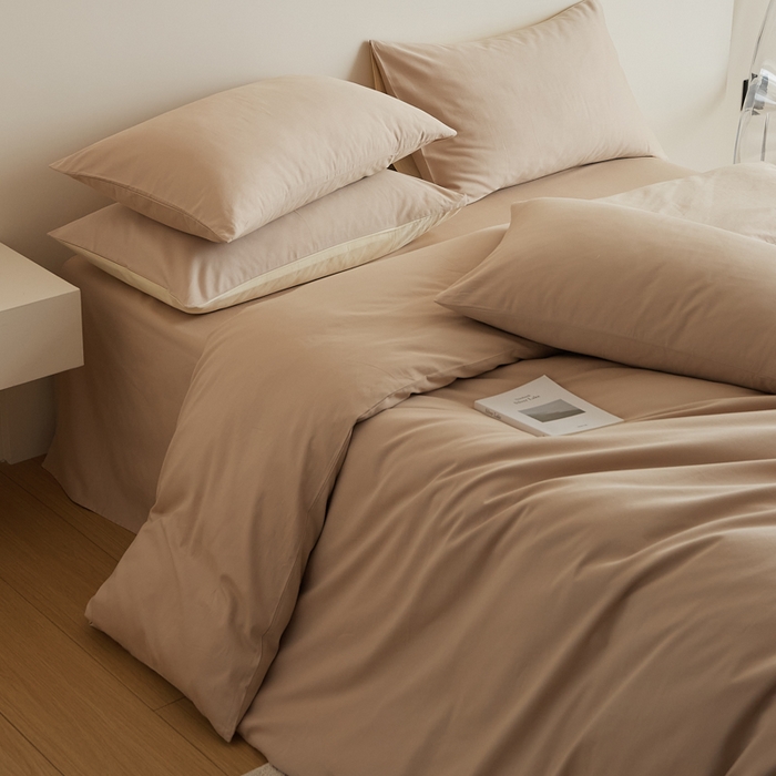 91家纺网 家纺一手货源 找家纺 眷恋家纺 2025新款A类全棉贡缎磨毛双拼色四件套 鱼肚