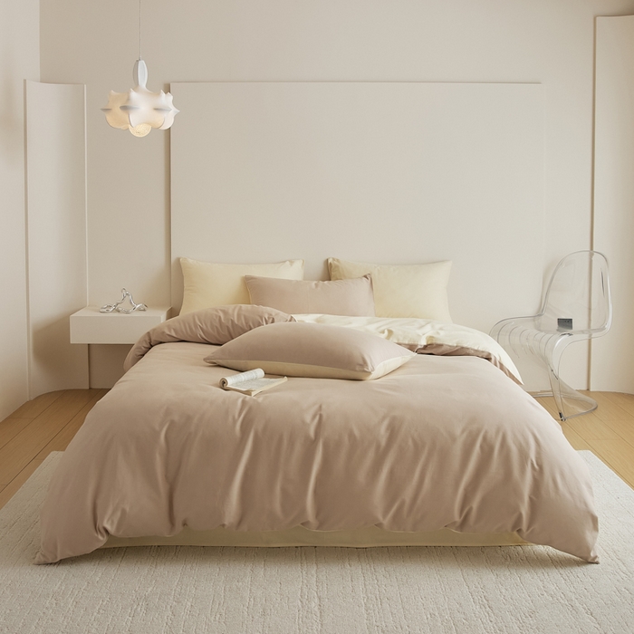 眷恋家纺 2025新款A类全棉贡缎磨毛双拼色四件套 鱼月