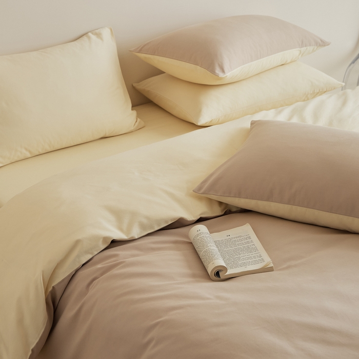 91家纺网 家纺一手货源 找家纺 眷恋家纺 2025新款A类全棉贡缎磨毛双拼色四件套 鱼月