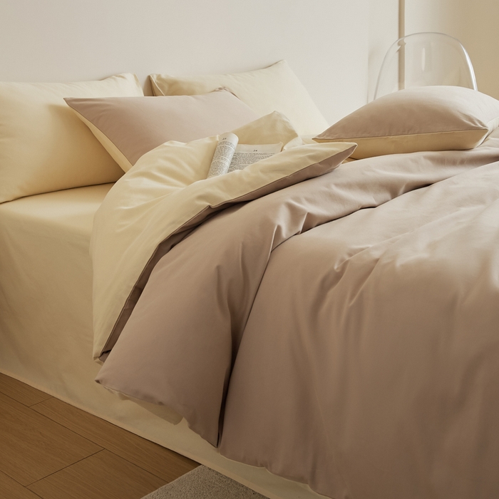 91家纺网 家纺一手货源 找家纺 眷恋家纺 2025新款A类全棉贡缎磨毛双拼色四件套 鱼月