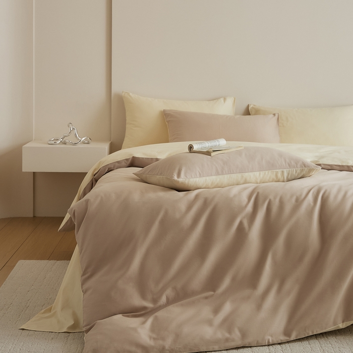 91家纺网 家纺一手货源 找家纺 眷恋家纺 2025新款A类全棉贡缎磨毛双拼色四件套 鱼月