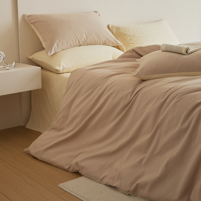 91家纺网 家纺一手货源 找家纺 眷恋家纺 2025新款A类全棉贡缎磨毛双拼色四件套 鱼月