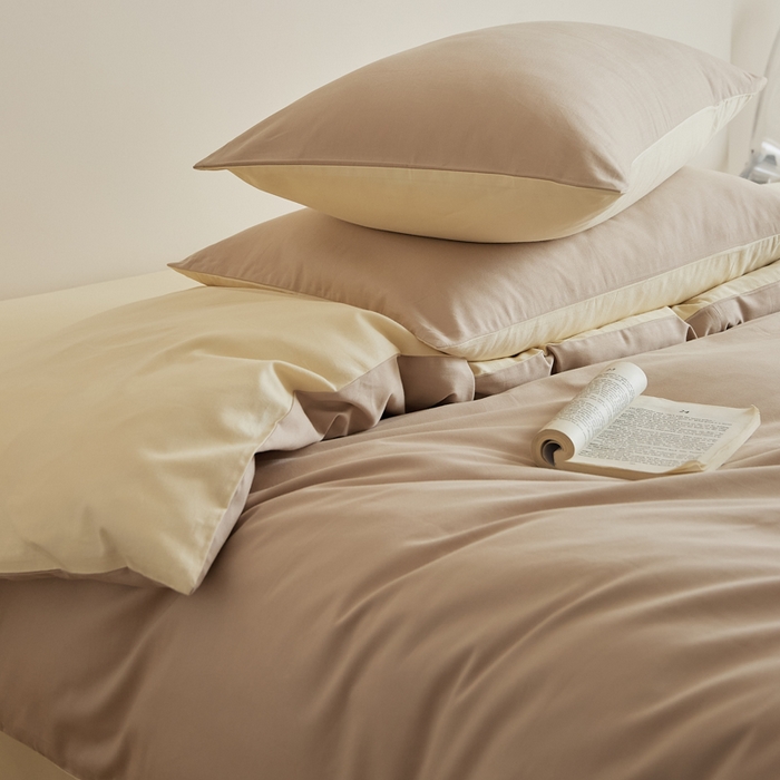 91家纺网 家纺一手货源 找家纺 眷恋家纺 2025新款A类全棉贡缎磨毛双拼色四件套 鱼月