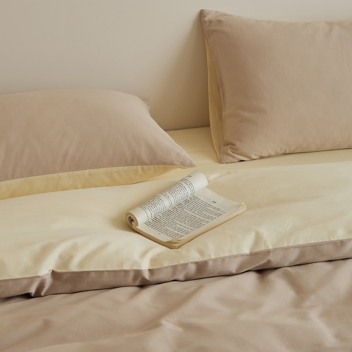 91家纺网 家纺一手货源 找家纺 眷恋家纺 2025新款A类全棉贡缎磨毛双拼色四件套 鱼月