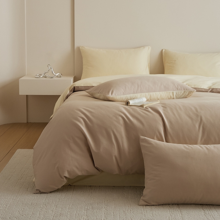 91家纺网 家纺一手货源 找家纺 眷恋家纺 2025新款A类全棉贡缎磨毛双拼色四件套 鱼月