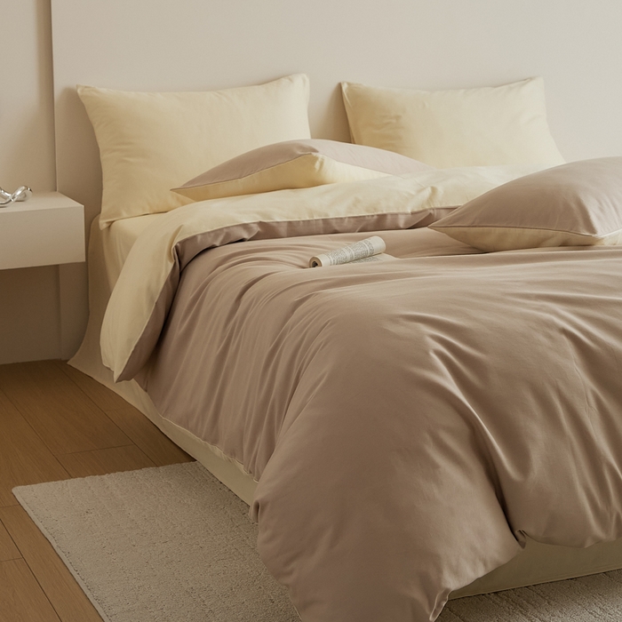 91家纺网 家纺一手货源 找家纺 眷恋家纺 2025新款A类全棉贡缎磨毛双拼色四件套 鱼月