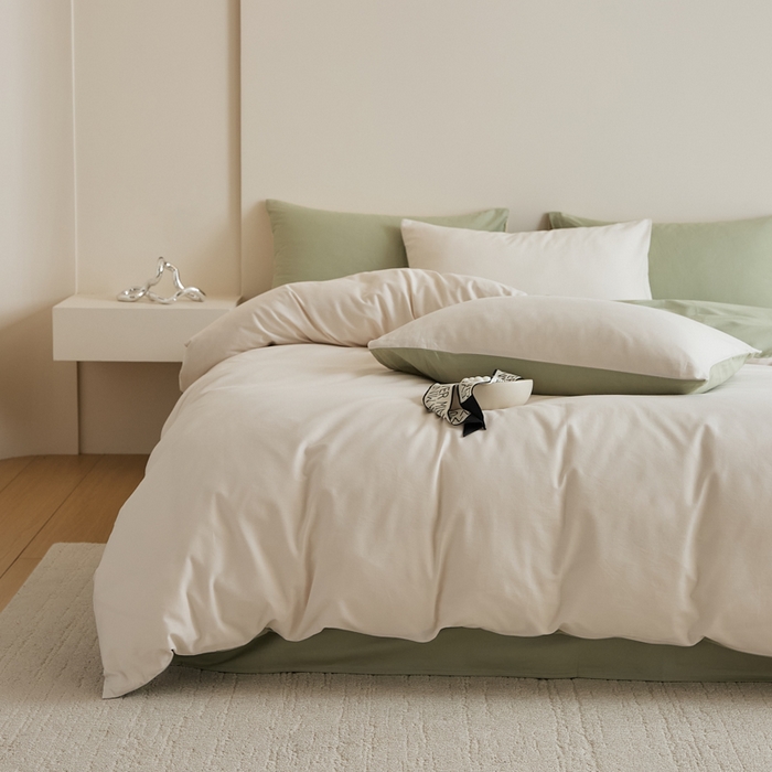 91家纺网 家纺一手货源 找家纺 眷恋家纺 2025新款A类全棉贡缎磨毛双拼色四件套 玉林