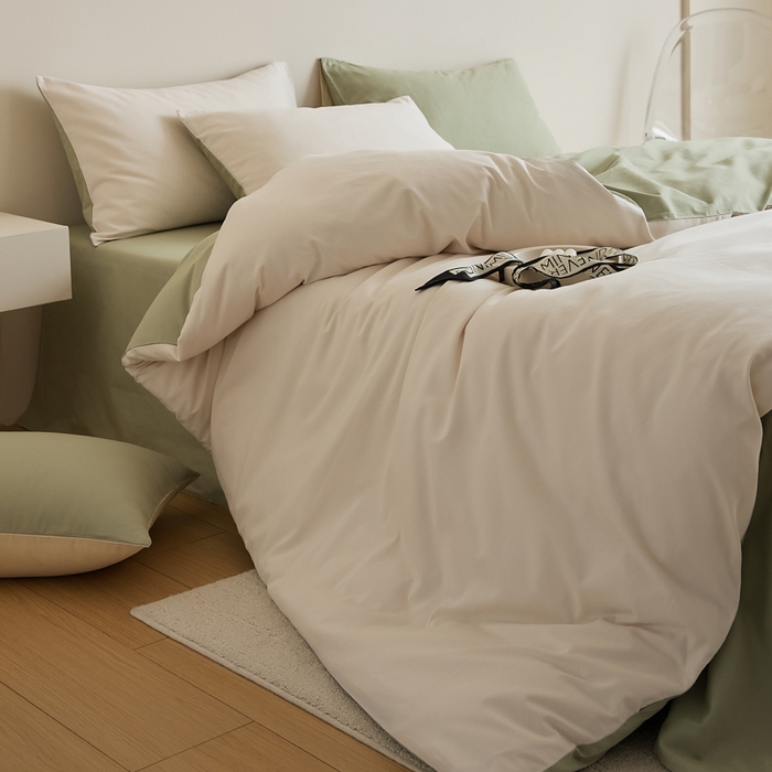 91家纺网 家纺一手货源 找家纺 眷恋家纺 2025新款A类全棉贡缎磨毛双拼色四件套 玉林