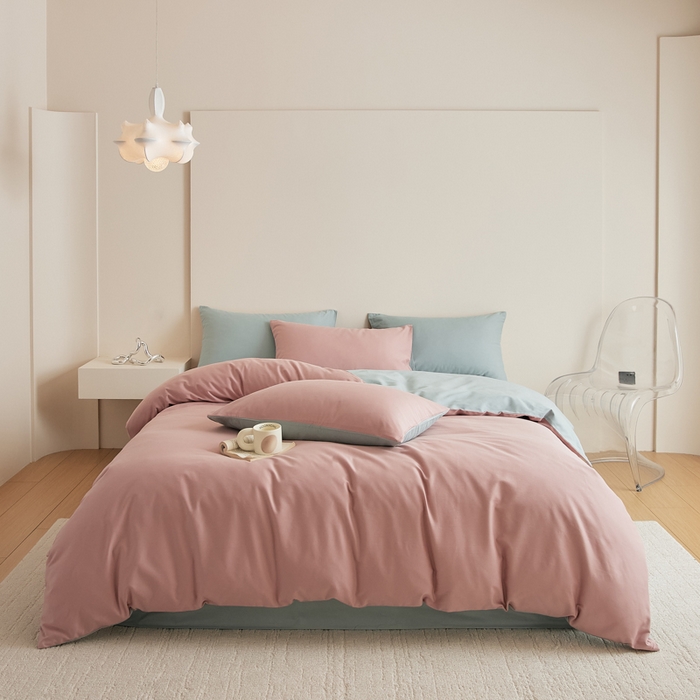 眷恋家纺 2025新款A类全棉贡缎磨毛双拼色四件套 紫黛