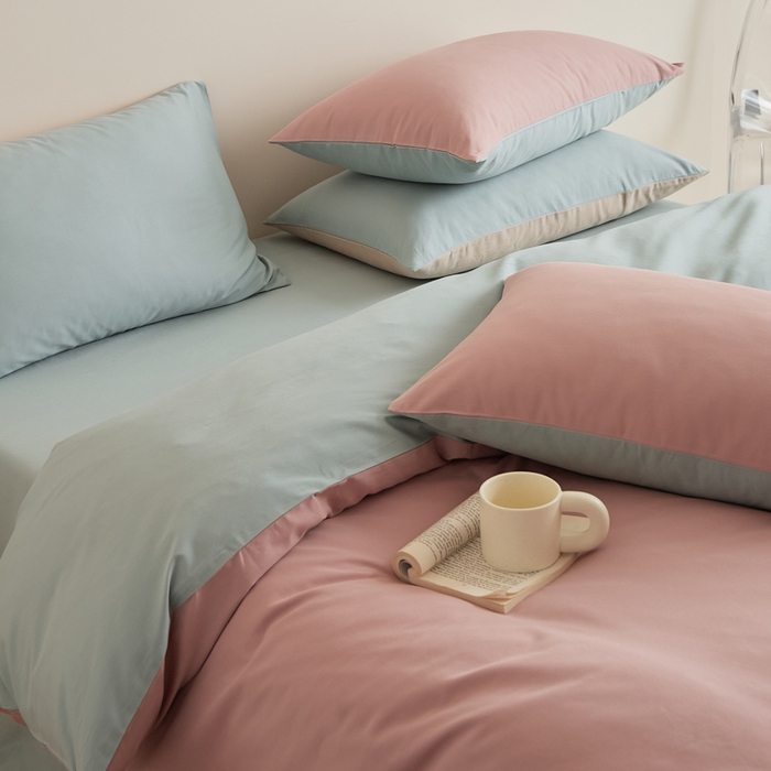 91家纺网 家纺一手货源 找家纺 眷恋家纺 2025新款A类全棉贡缎磨毛双拼色四件套 紫黛