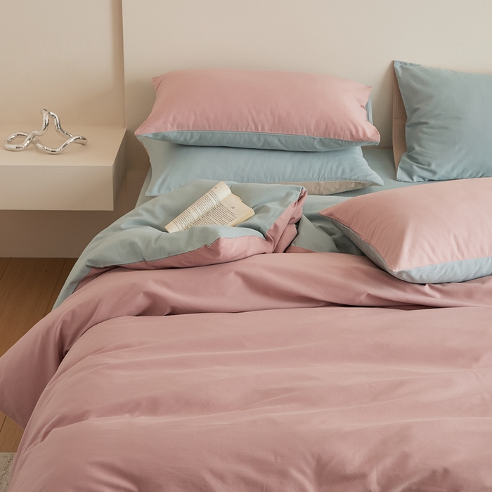 91家纺网 家纺一手货源 找家纺 眷恋家纺 2025新款A类全棉贡缎磨毛双拼色四件套 紫黛