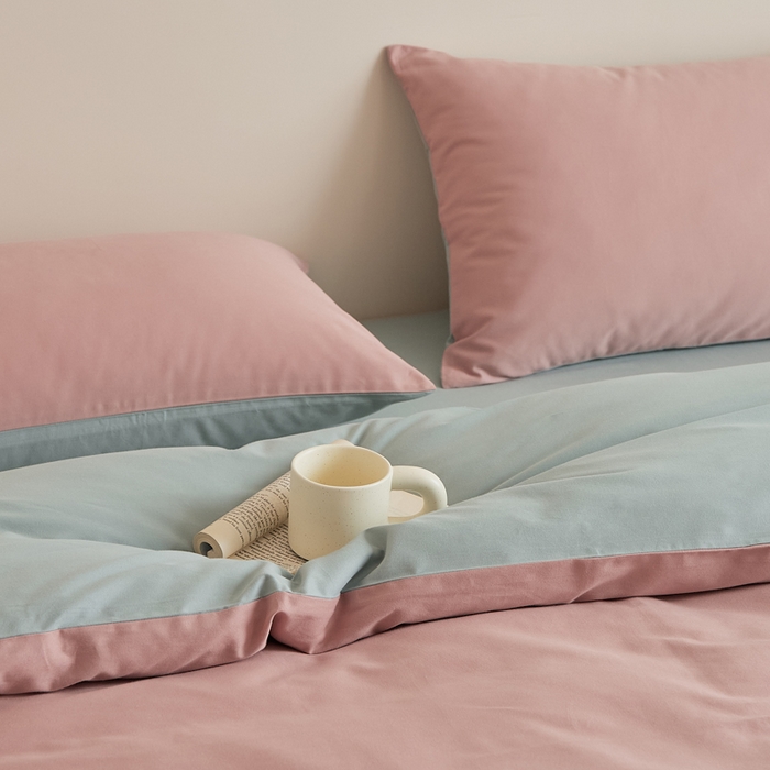 91家纺网 家纺一手货源 找家纺 眷恋家纺 2025新款A类全棉贡缎磨毛双拼色四件套 紫黛