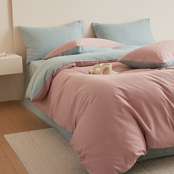 91家纺网 家纺一手货源 找家纺 眷恋家纺 2025新款A类全棉贡缎磨毛双拼色四件套 紫黛