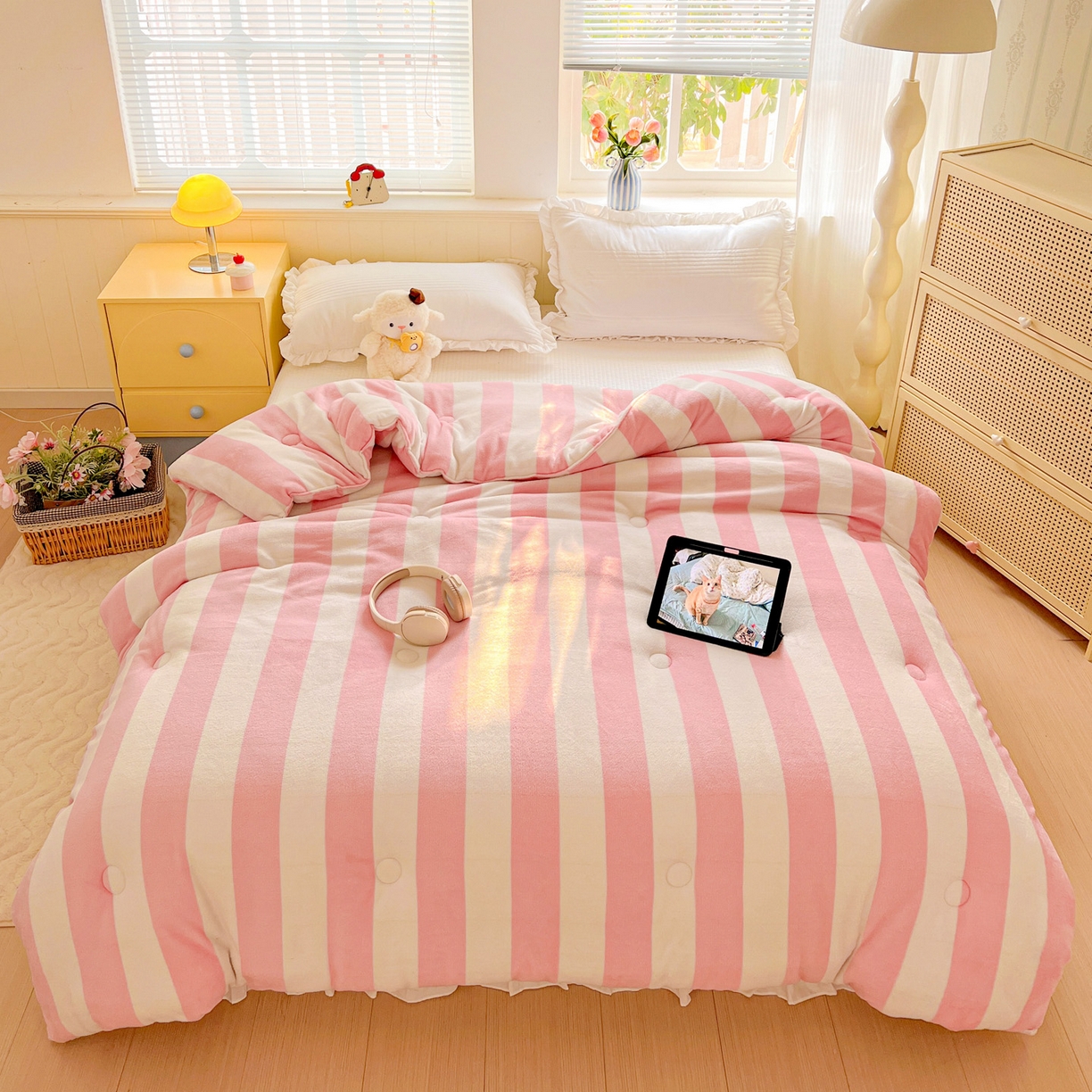 91家纺网 家纺一手货源 找家纺 寐居家纺 2025新款双面牛奶绒冬被被子被芯 甜心