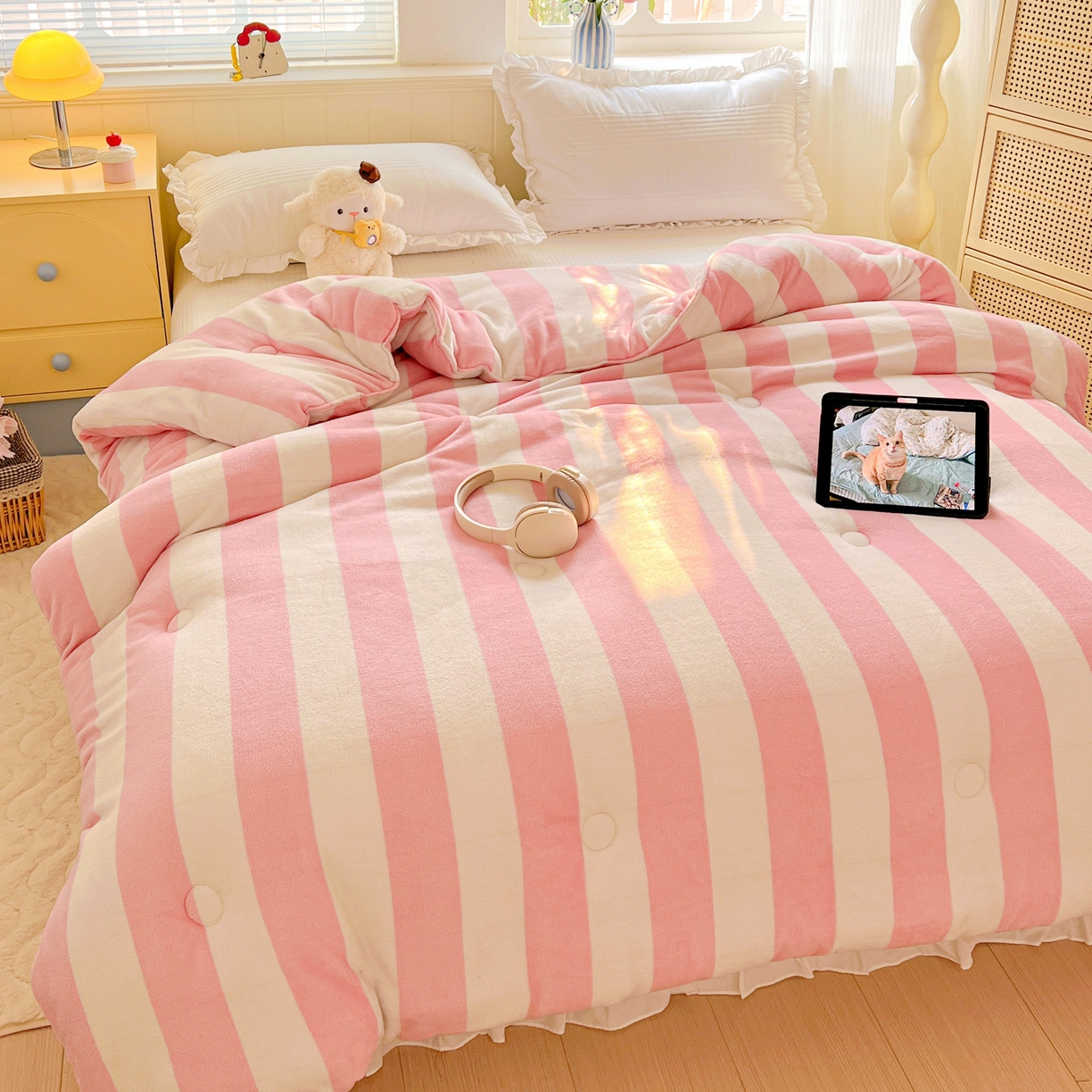 91家纺网 家纺一手货源 找家纺 寐居家纺 2025新款双面牛奶绒冬被被子被芯 甜心