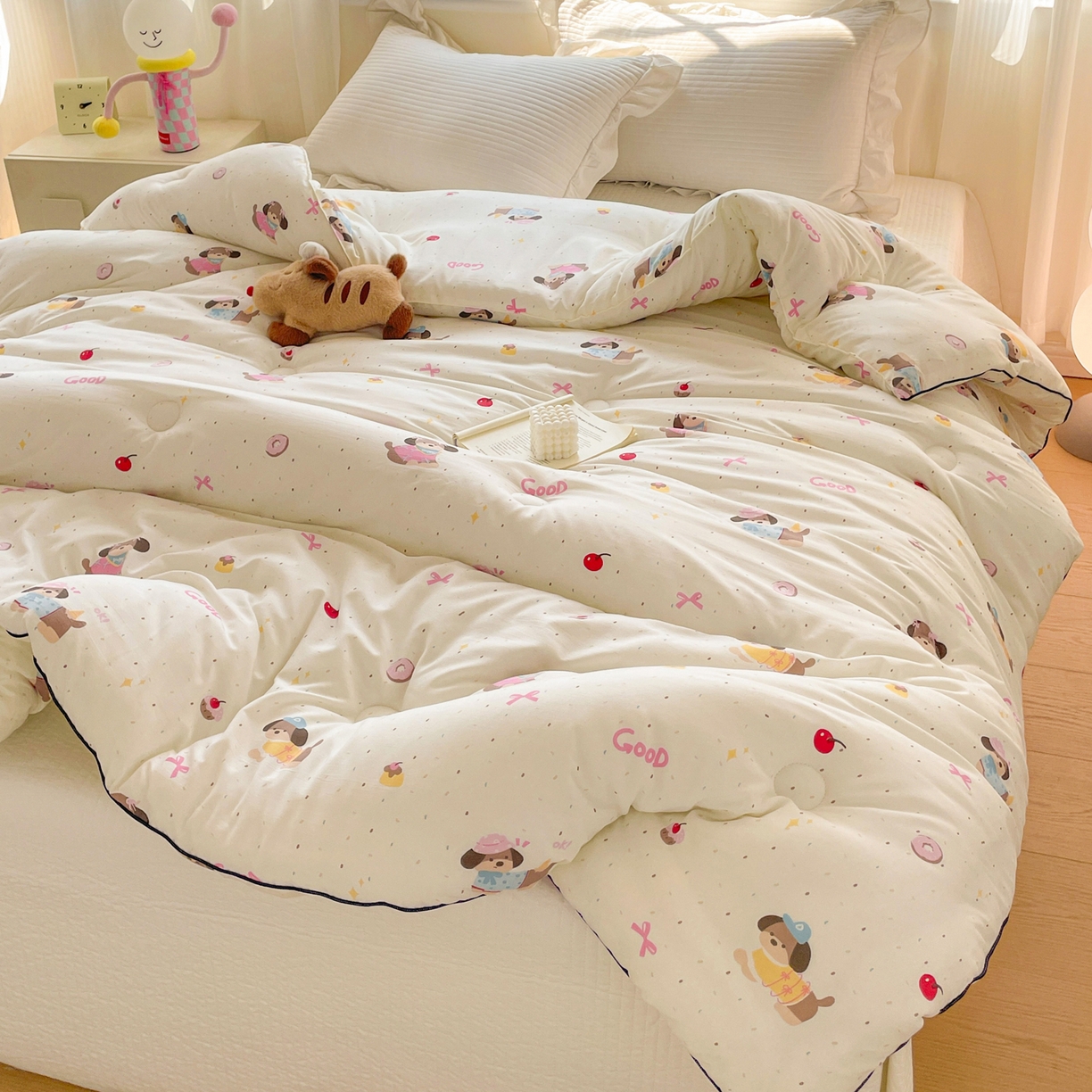 91家纺网 家纺一手货源 找家纺 寐居家纺 2025新款水洗棉印花冬被被子被芯 嘟嘟狗