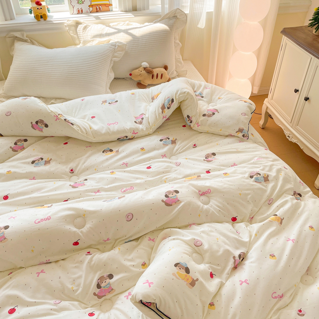 91家纺网 家纺一手货源 找家纺 寐居家纺 2025新款水洗棉印花冬被被子被芯 嘟嘟狗