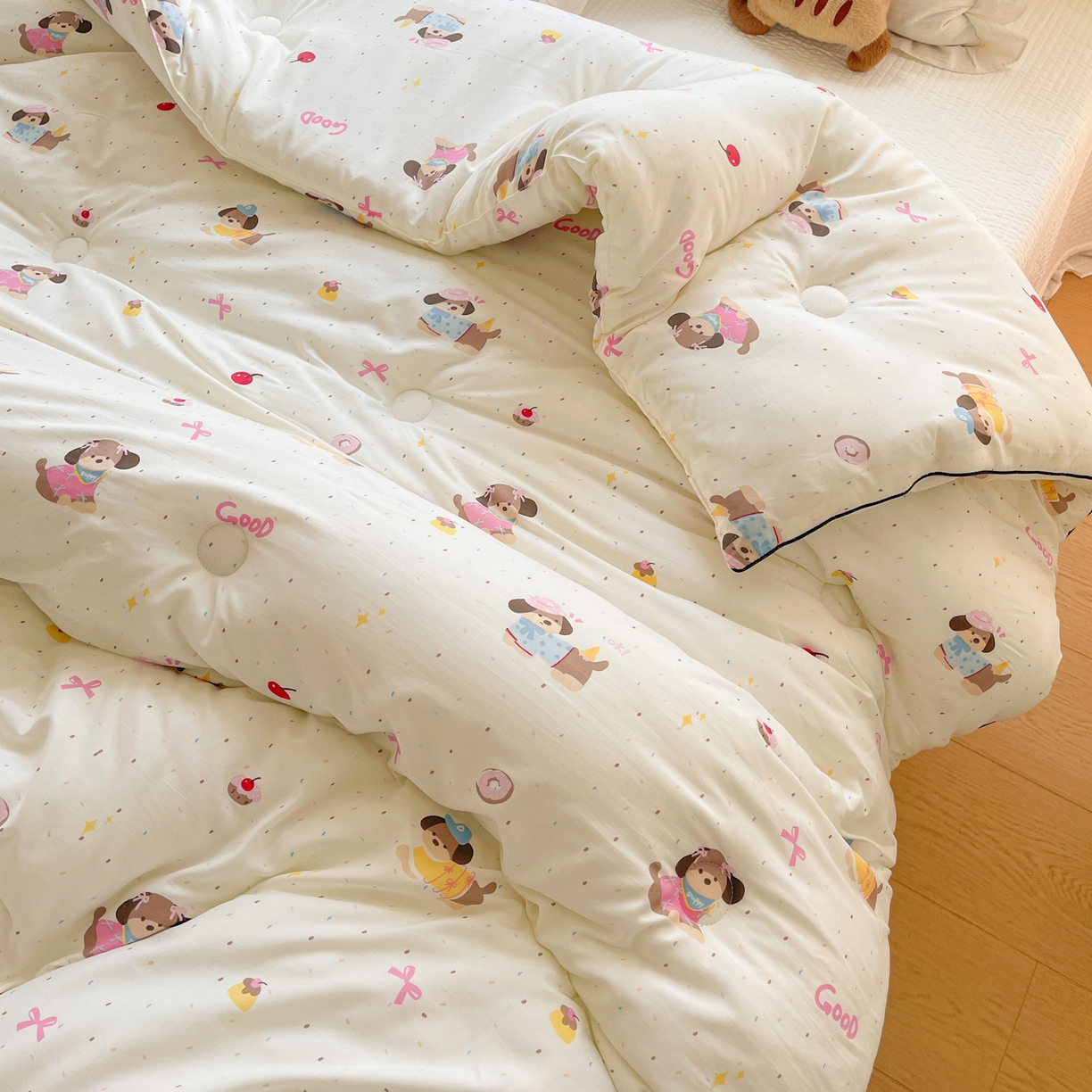 91家纺网 家纺一手货源 找家纺 寐居家纺 2025新款水洗棉印花冬被被子被芯 嘟嘟狗