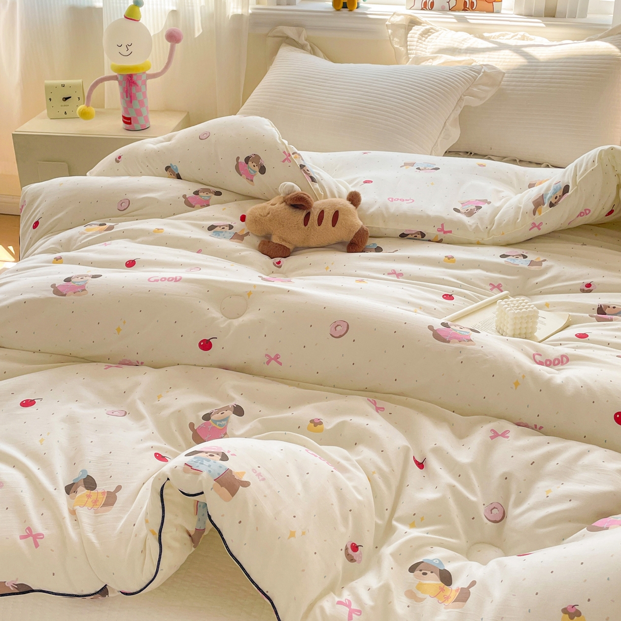 91家纺网 家纺一手货源 找家纺 寐居家纺 2025新款水洗棉印花冬被被子被芯 嘟嘟狗