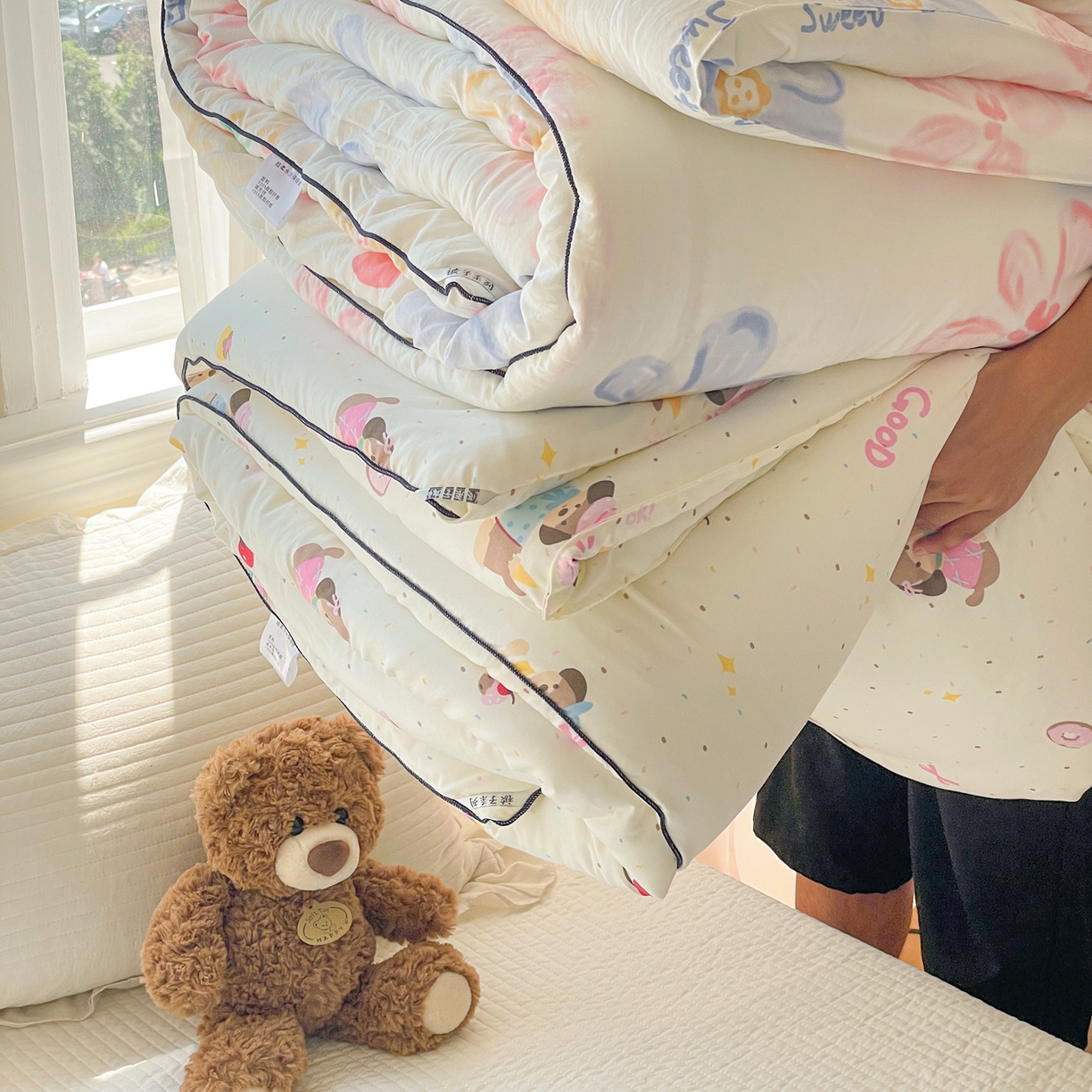 91家纺网 家纺一手货源 找家纺 寐居家纺 2025新款水洗棉印花冬被被子被芯 组合图仅供展示不可下单