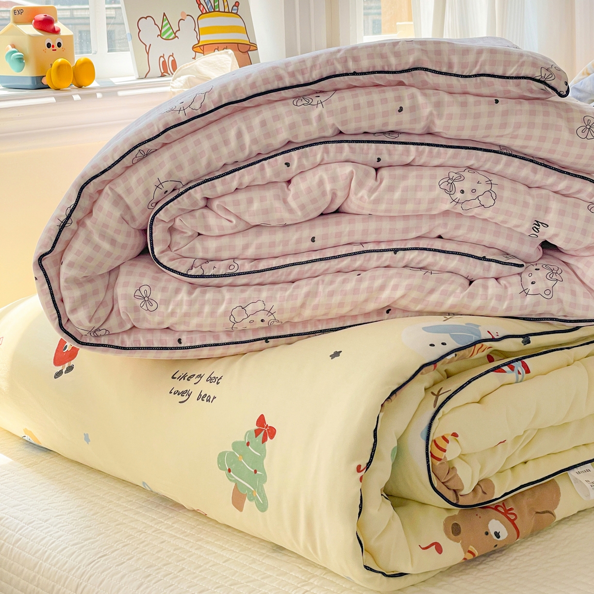 91家纺网 家纺一手货源 找家纺 寐居家纺 2025新款水洗棉印花冬被被子被芯 组合图仅供展示不可下单