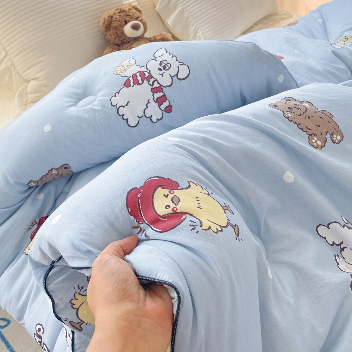 91家纺网 家纺一手货源 找家纺 寐居家纺 2025新款水洗棉印花冬被被子被芯 叮咚鸡