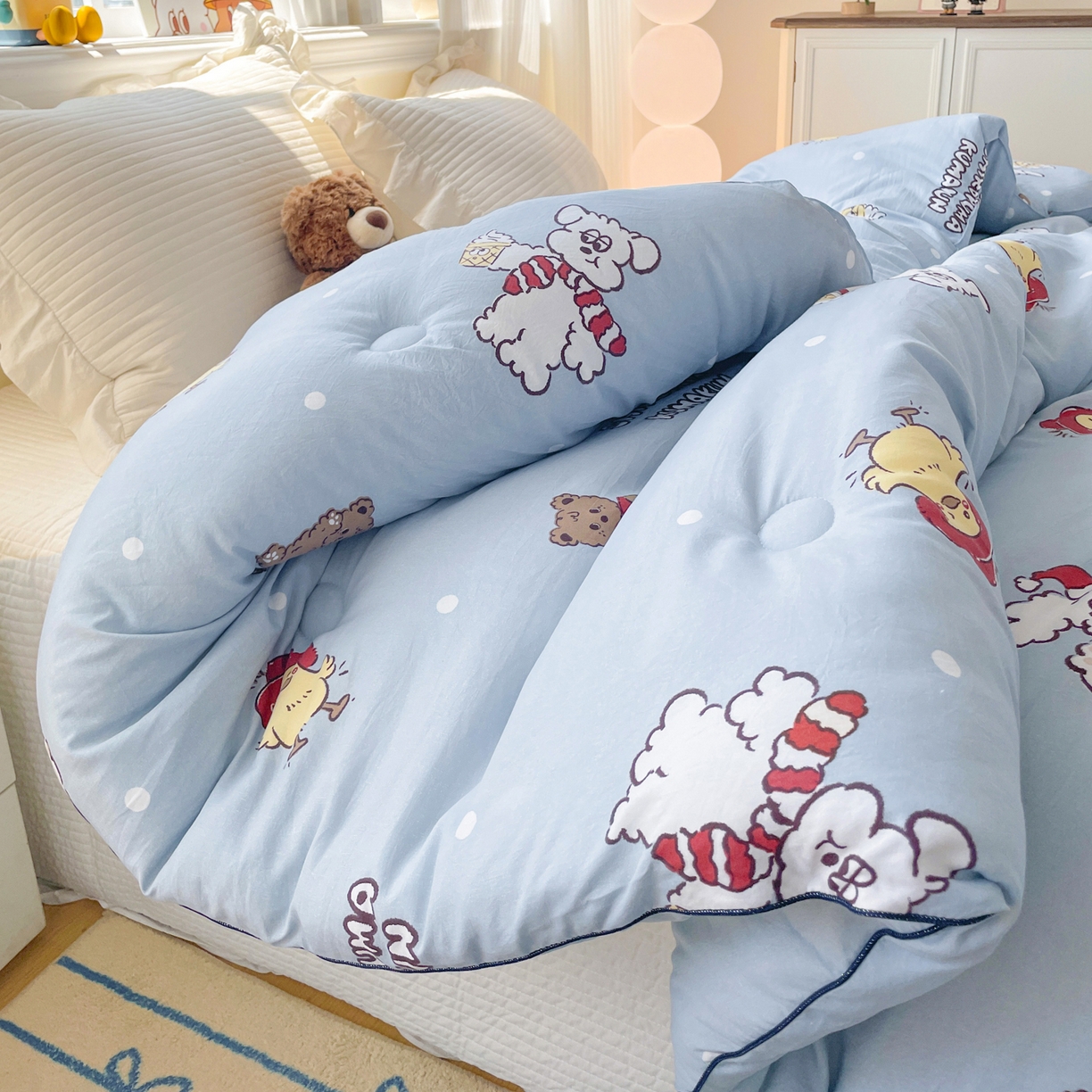 91家纺网 家纺一手货源 找家纺 寐居家纺 2025新款水洗棉印花冬被被子被芯 叮咚鸡