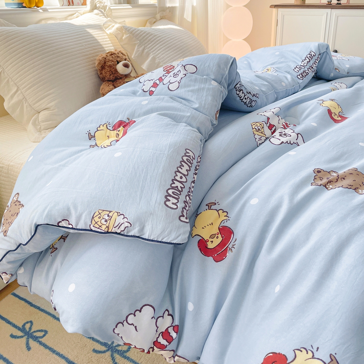 91家纺网 家纺一手货源 找家纺 寐居家纺 2025新款水洗棉印花冬被被子被芯 叮咚鸡