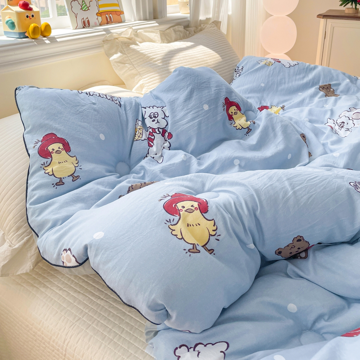 91家纺网 家纺一手货源 找家纺 寐居家纺 2025新款水洗棉印花冬被被子被芯 叮咚鸡