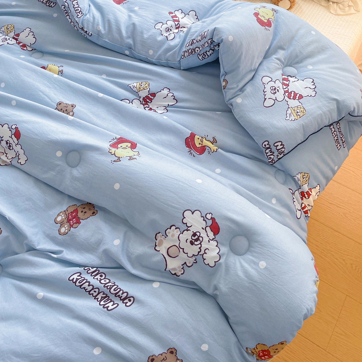 91家纺网 家纺一手货源 找家纺 寐居家纺 2025新款水洗棉印花冬被被子被芯 叮咚鸡