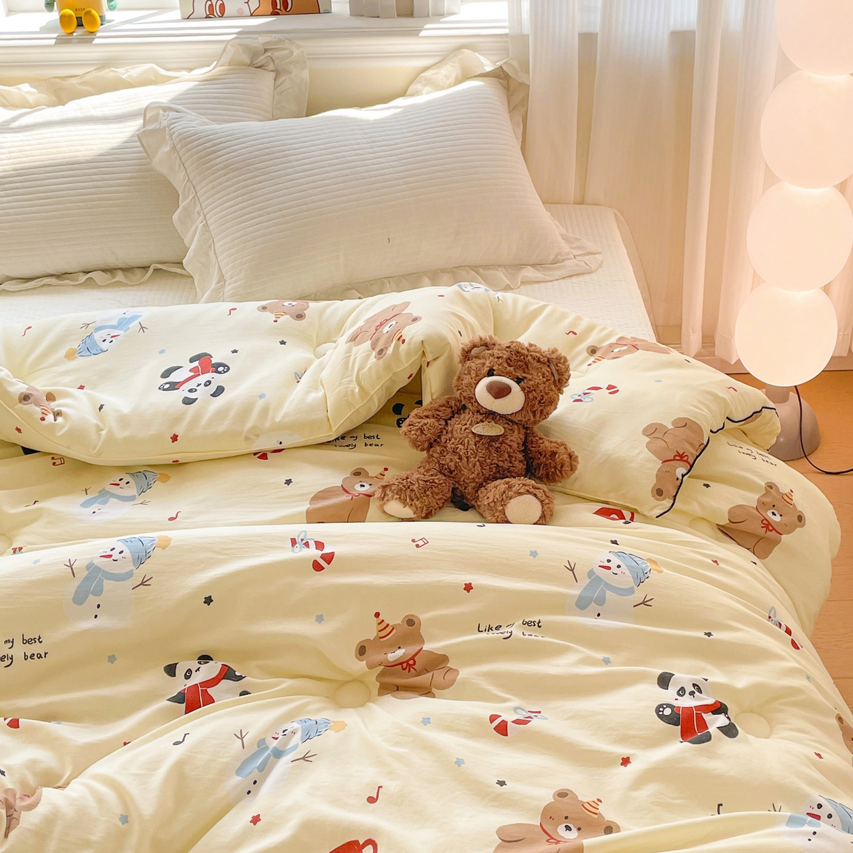 91家纺网 家纺一手货源 找家纺 寐居家纺 2025新款水洗棉印花冬被被子被芯 清新萌宠