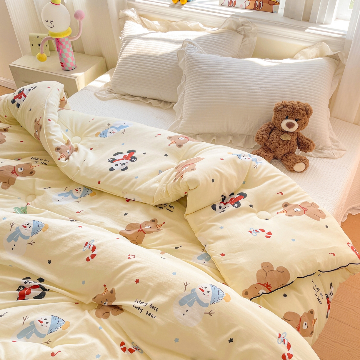 91家纺网 家纺一手货源 找家纺 寐居家纺 2025新款水洗棉印花冬被被子被芯 清新萌宠