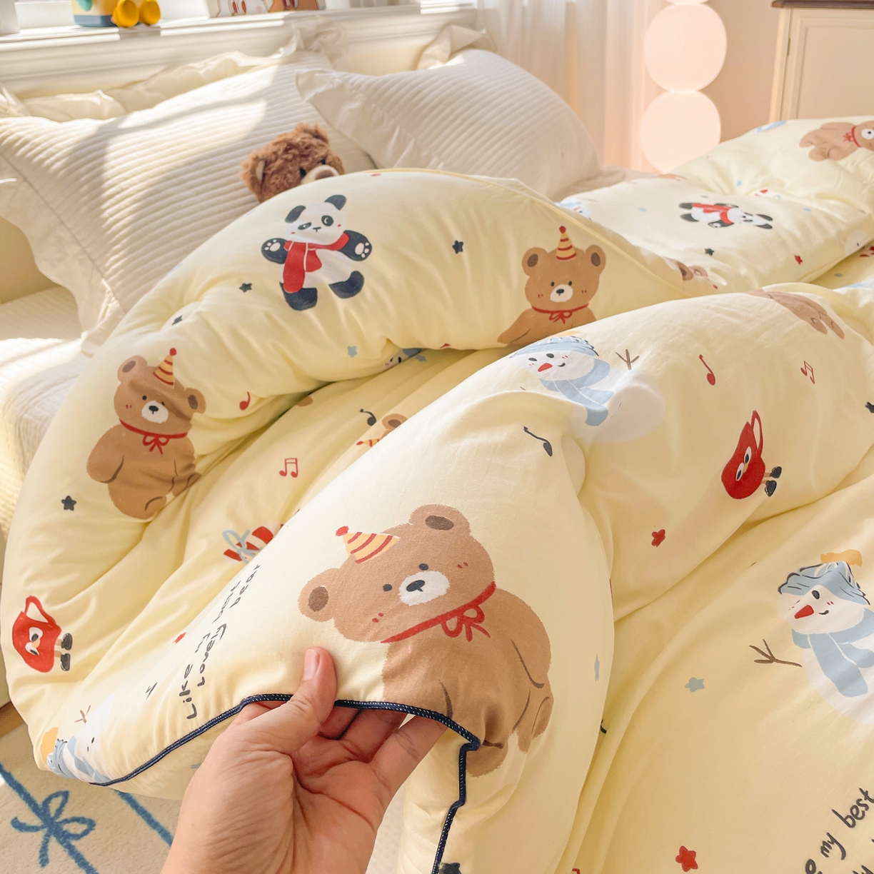 91家纺网 家纺一手货源 找家纺 寐居家纺 2025新款水洗棉印花冬被被子被芯 清新萌宠