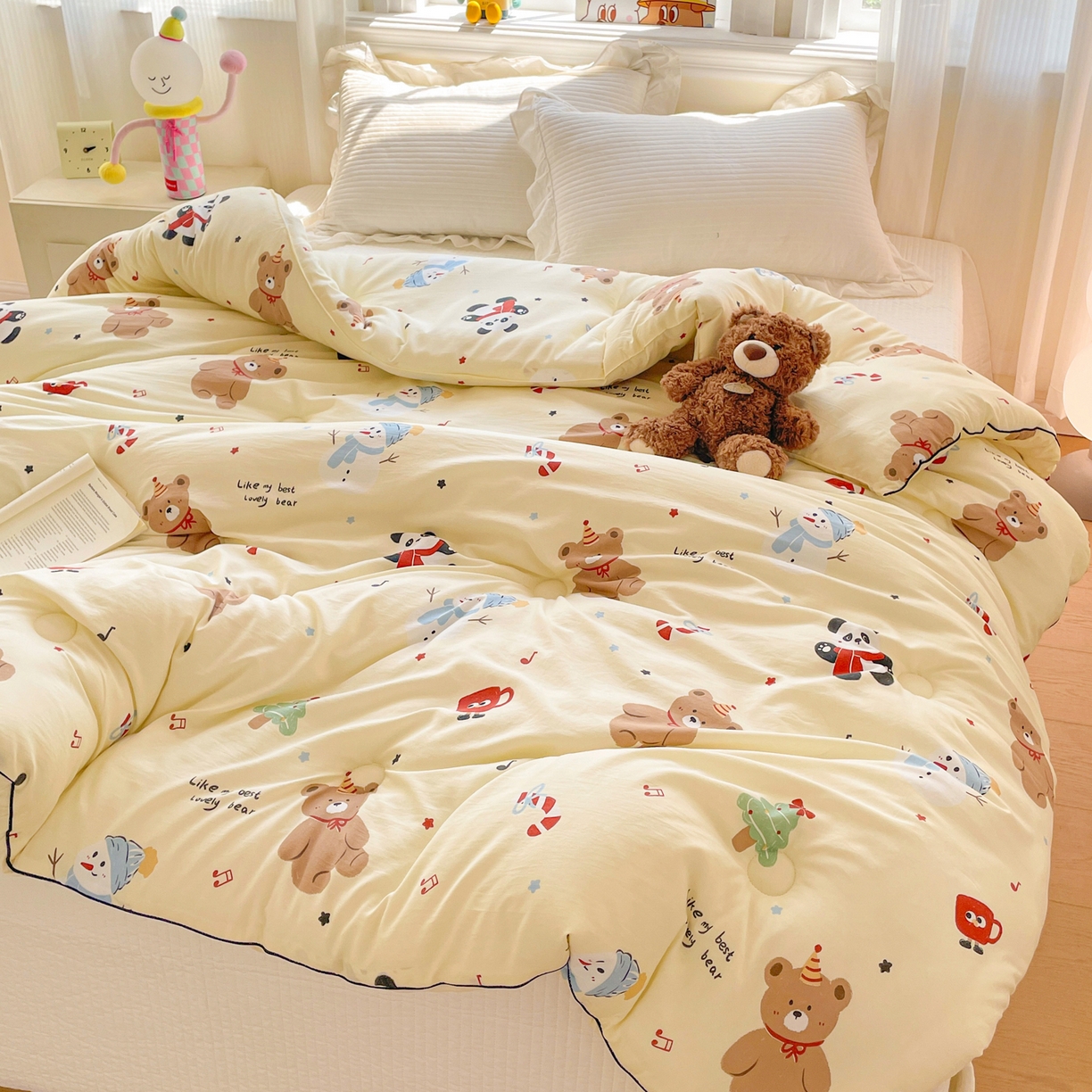 91家纺网 家纺一手货源 找家纺 寐居家纺 2025新款水洗棉印花冬被被子被芯 清新萌宠