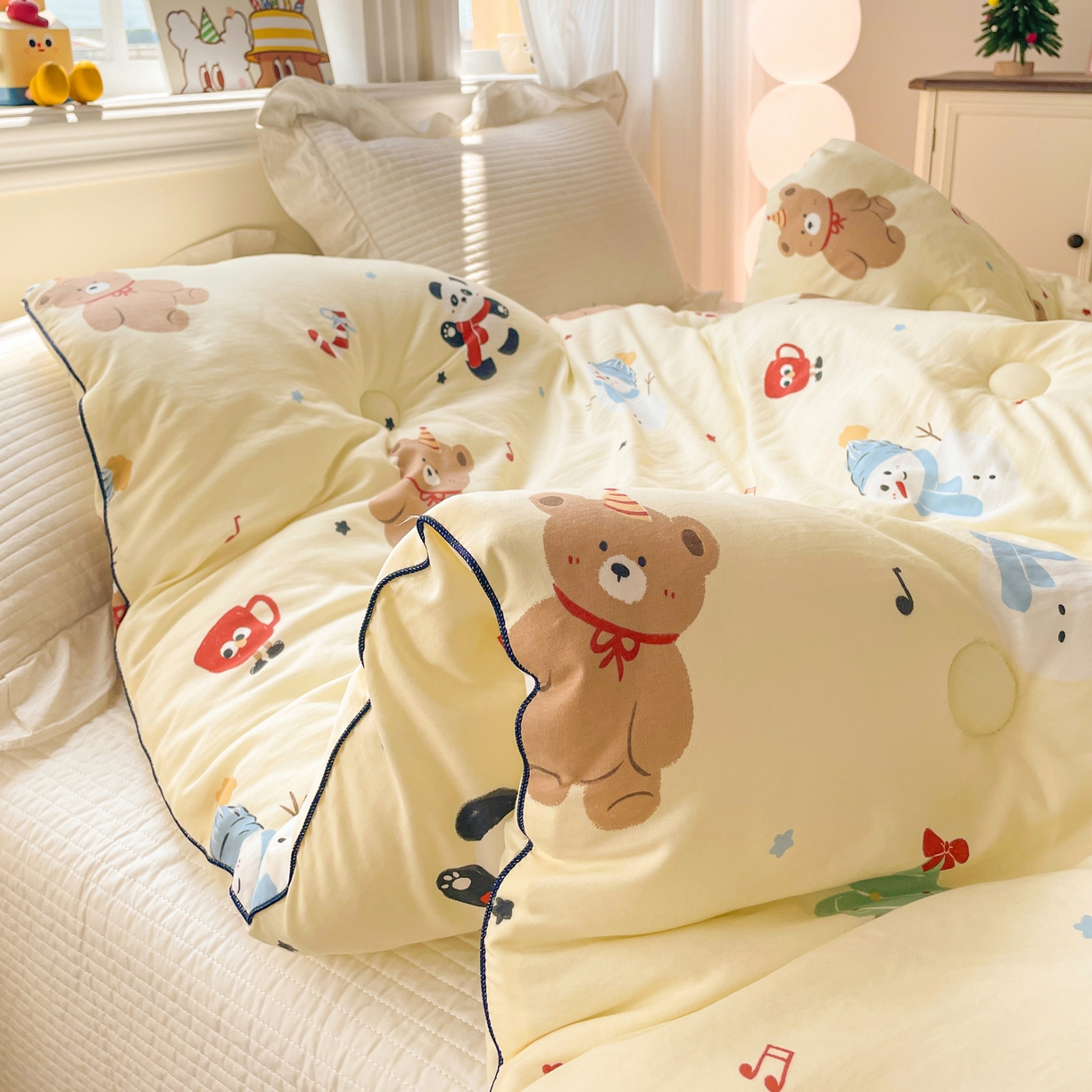 91家纺网 家纺一手货源 找家纺 寐居家纺 2025新款水洗棉印花冬被被子被芯 清新萌宠