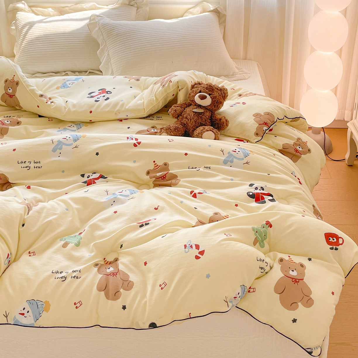 91家纺网 家纺一手货源 找家纺 寐居家纺 2025新款水洗棉印花冬被被子被芯 清新萌宠