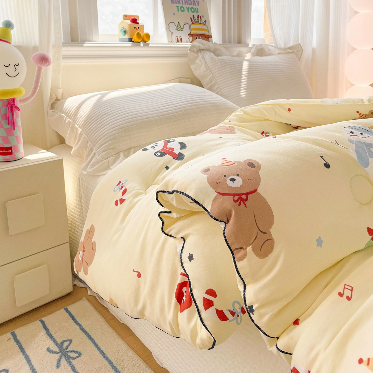 91家纺网 家纺一手货源 找家纺 寐居家纺 2025新款水洗棉印花冬被被子被芯 清新萌宠