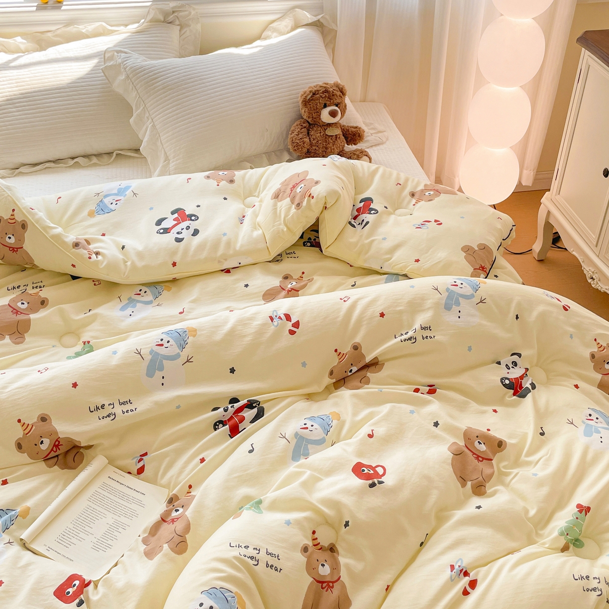 91家纺网 家纺一手货源 找家纺 寐居家纺 2025新款水洗棉印花冬被被子被芯 清新萌宠