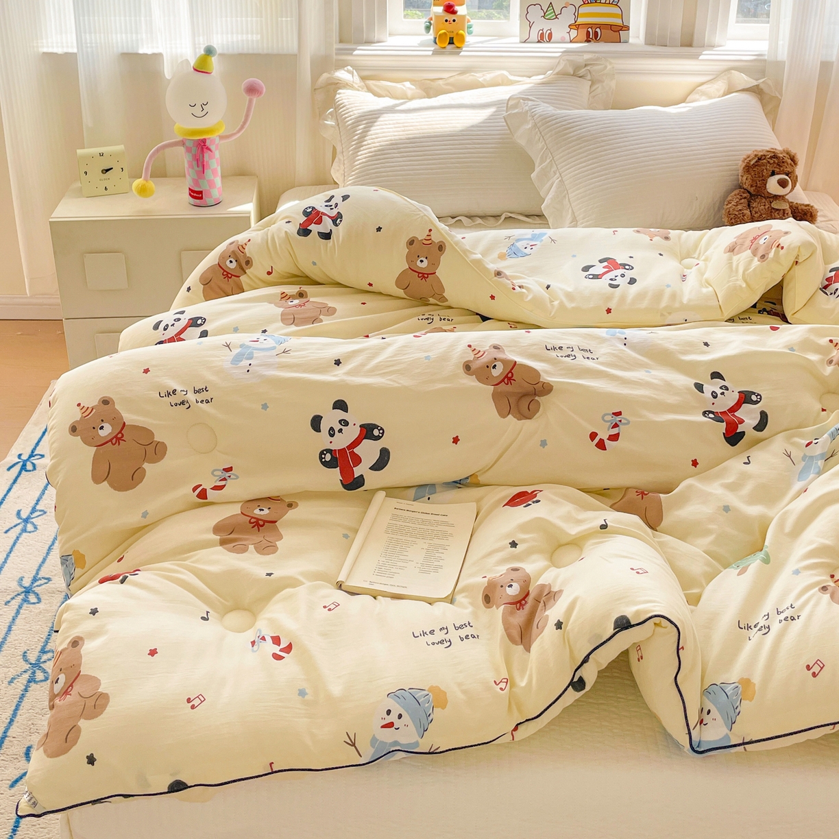 91家纺网 家纺一手货源 找家纺 寐居家纺 2025新款水洗棉印花冬被被子被芯 清新萌宠