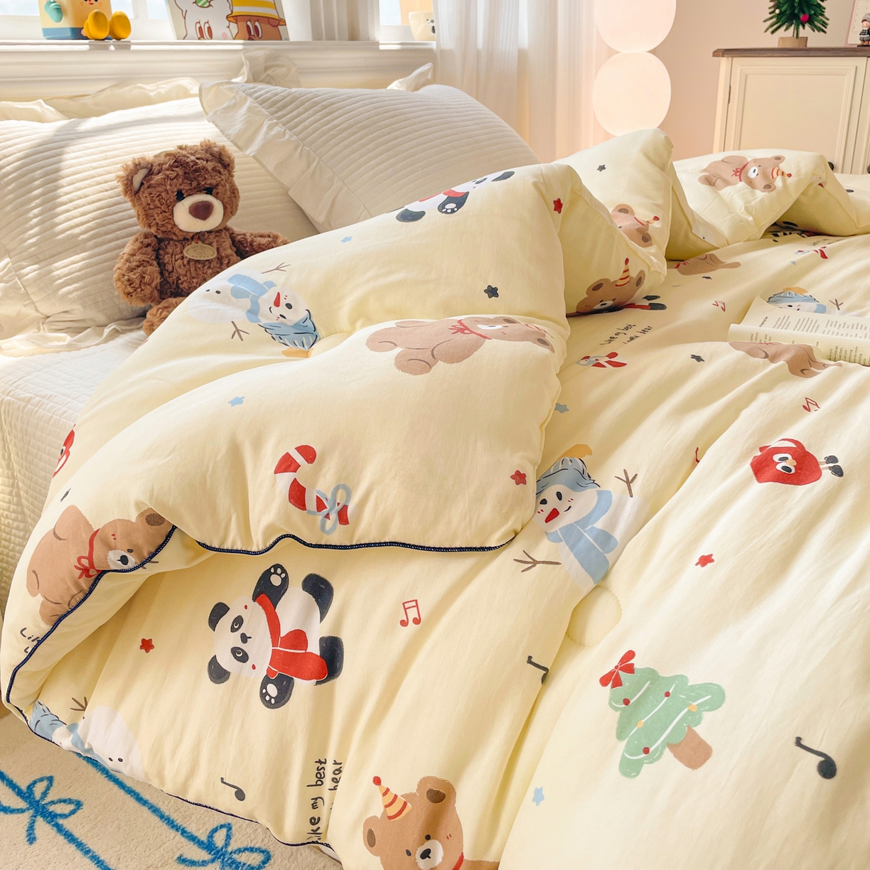 91家纺网 家纺一手货源 找家纺 寐居家纺 2025新款水洗棉印花冬被被子被芯 清新萌宠