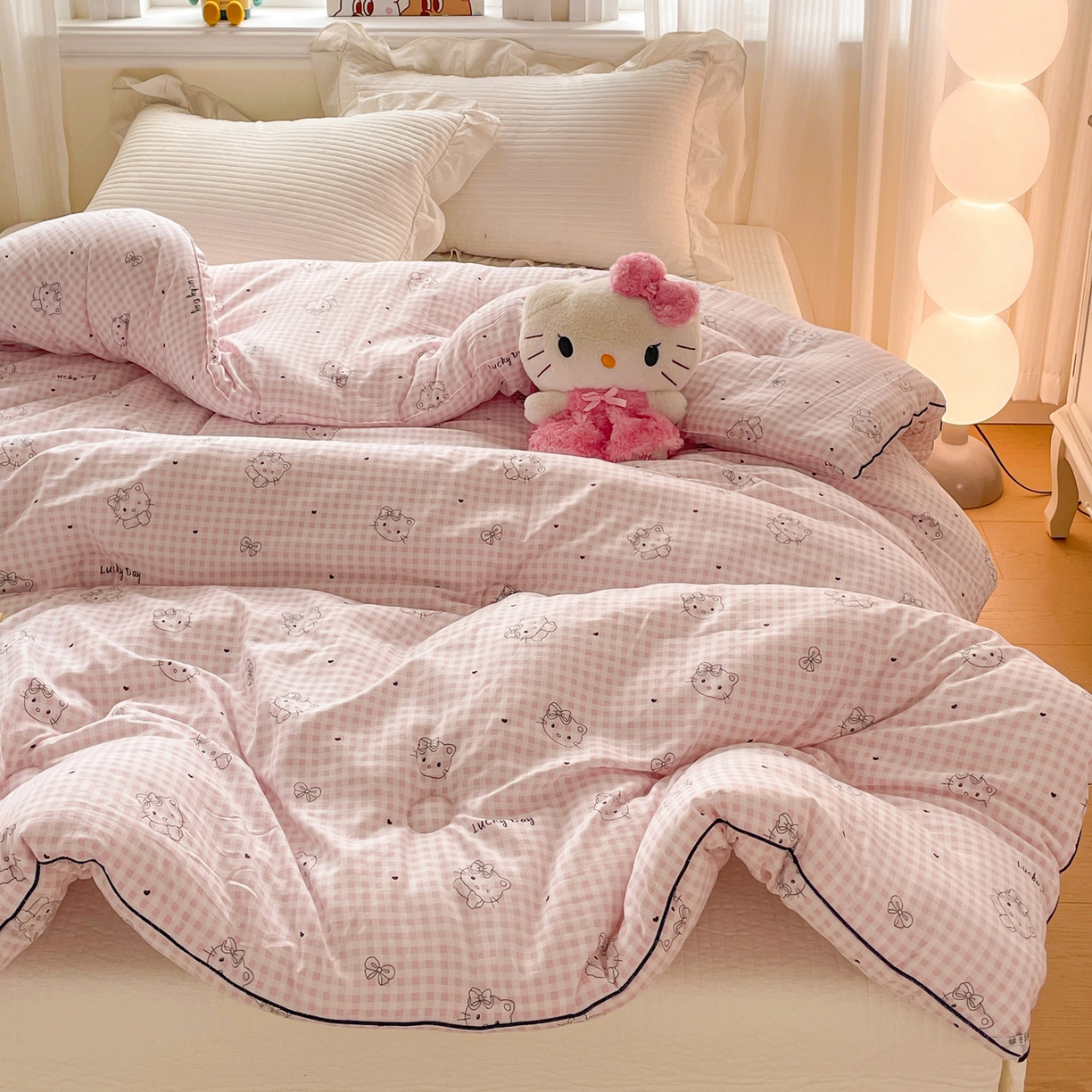 91家纺网 家纺一手货源 找家纺 寐居家纺 2025新款水洗棉印花冬被被子被芯 LUCKY 猫