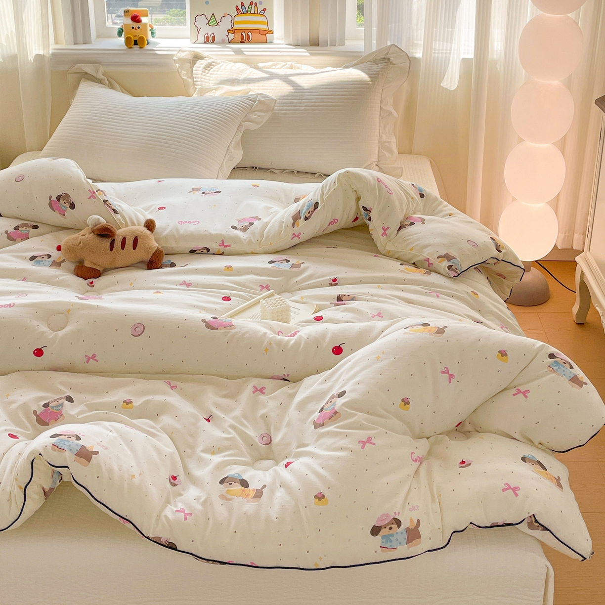 91家纺网 家纺一手货源 找家纺 寐居家纺 2025新款水洗棉印花冬被被子被芯 嘟嘟狗