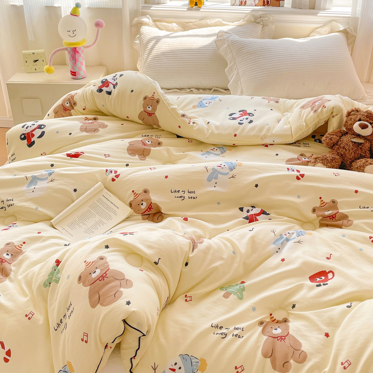 91家纺网 家纺一手货源 找家纺 寐居家纺 2025新款水洗棉印花冬被被子被芯 清新萌宠