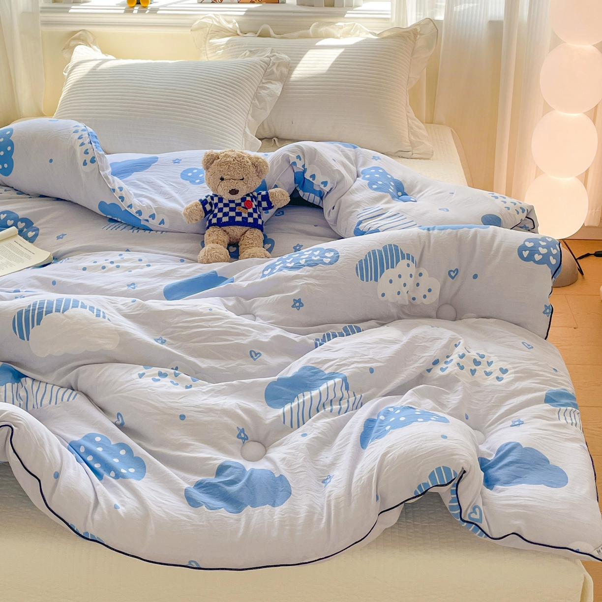 91家纺网 家纺一手货源 找家纺 寐居家纺 2025新款水洗棉印花冬被被子被芯 春雨绵绵