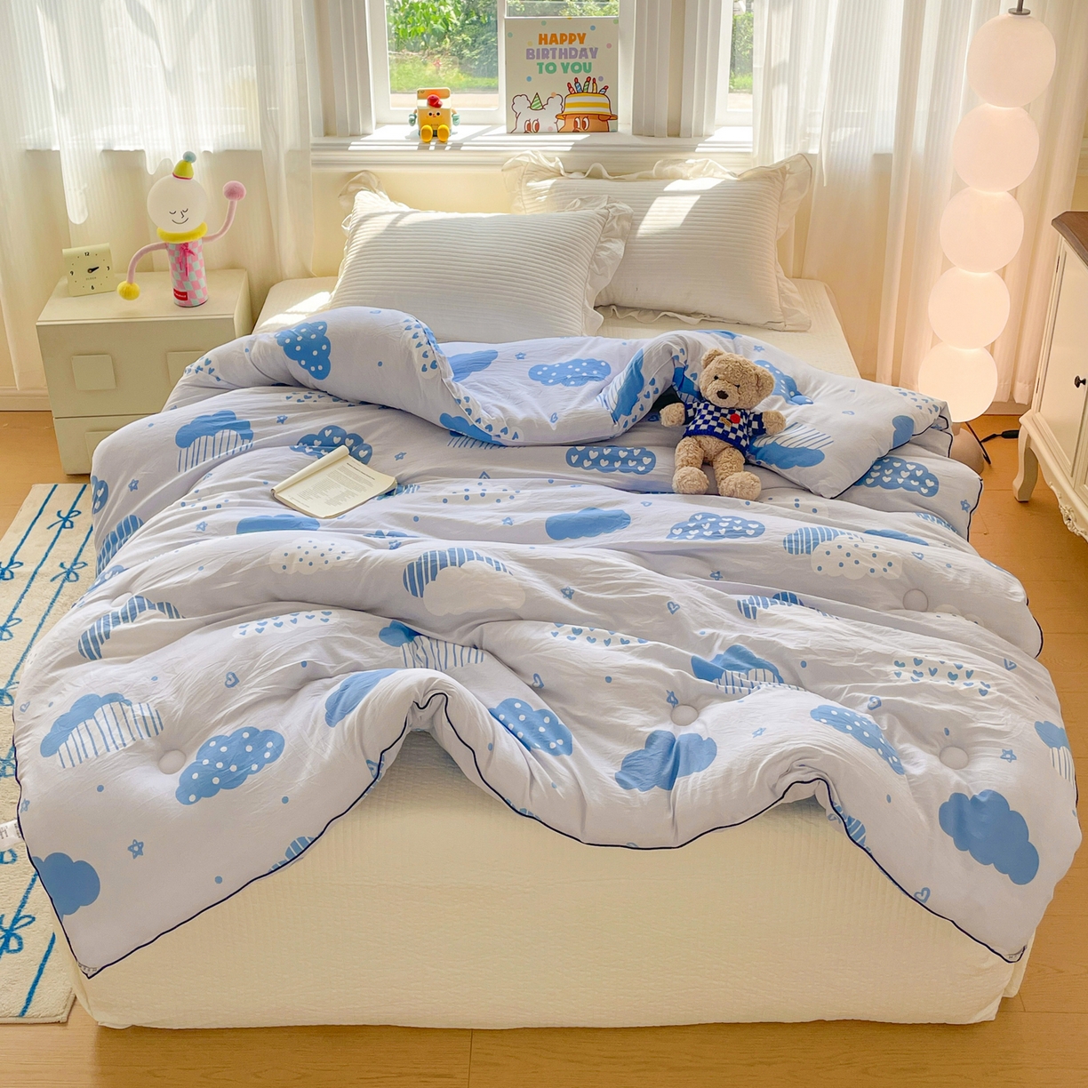 91家纺网 家纺一手货源 找家纺 寐居家纺 2025新款水洗棉印花冬被被子被芯 春雨绵绵