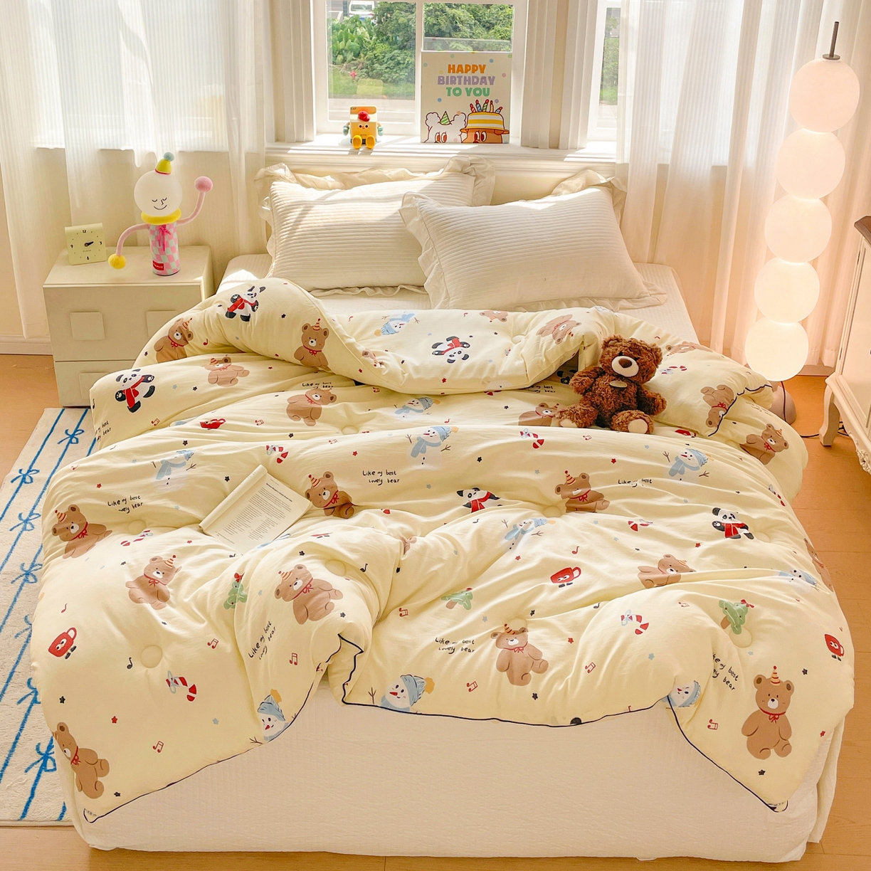 91家纺网 家纺一手货源 找家纺 寐居家纺 2025新款水洗棉印花冬被被子被芯 清新萌宠